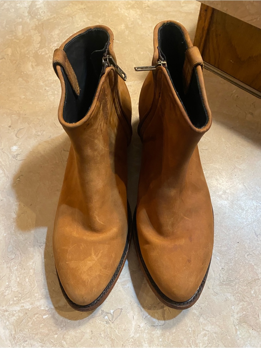 Women's Tan Suede Ankle Booties with Side Zip